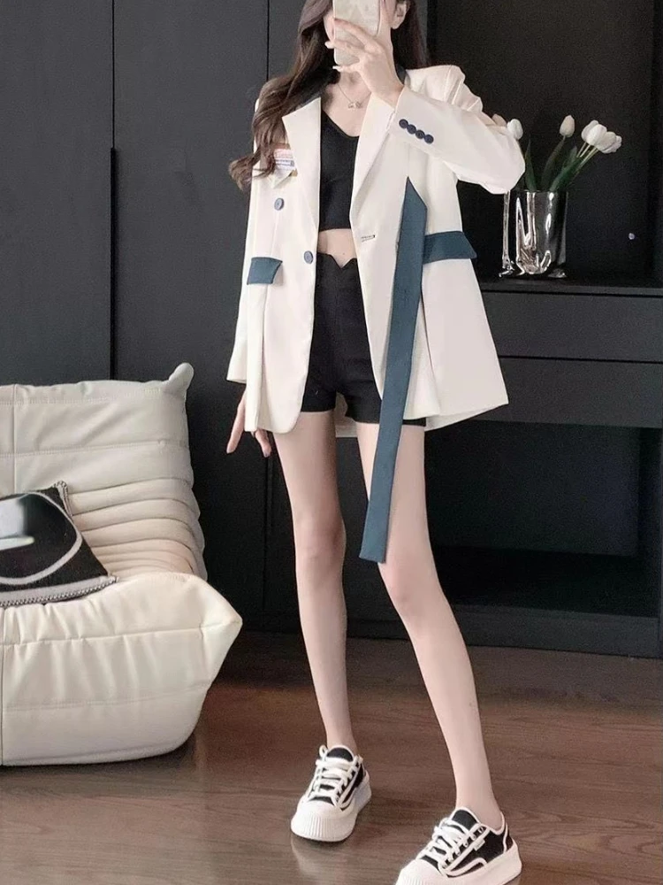 Spring Women's Blazer Designer Slit Long Sleeve Top Office Ladies Korean Fashion Oversized Suit Jacket Women Clothing 2023 Trend