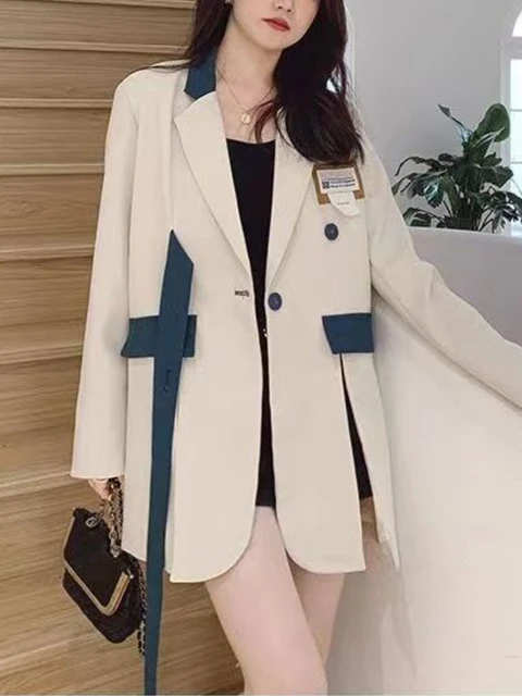 Spring Women's Blazer Designer Slit Long Sleeve Top Office Ladies Korean Fashion Oversized Suit Jacket Women Clothing 2023 Trend