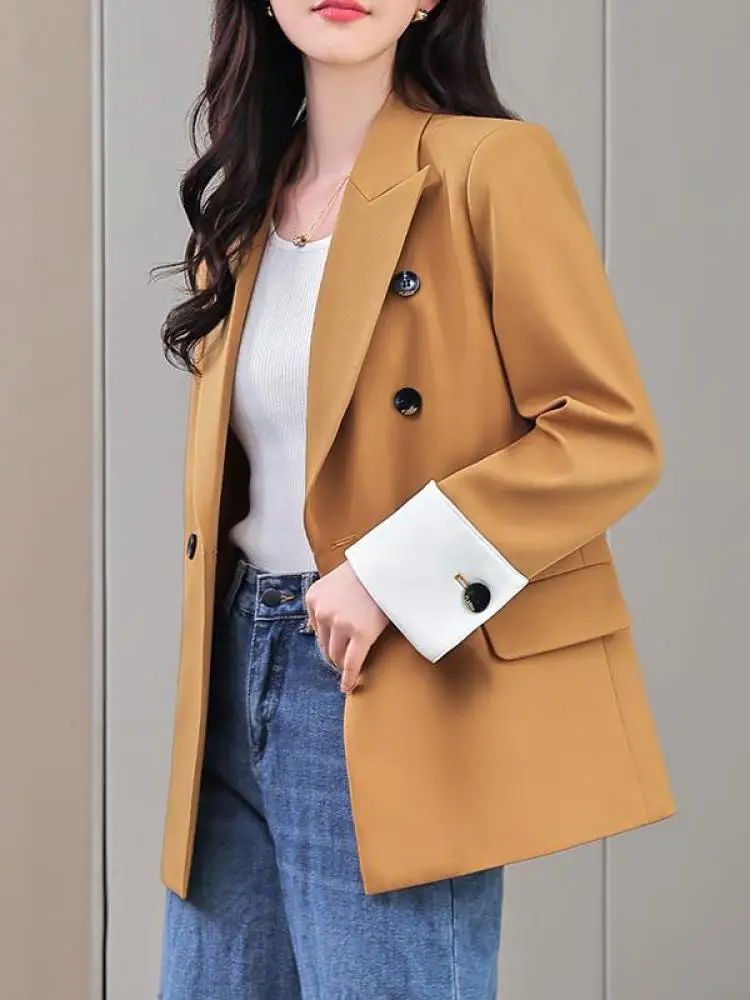 Autumn Winter Purple Elegant Slim Classic Suit Jacket Women Yellow Double Breasted Black Blazer Coat Korean Goddess Vintage