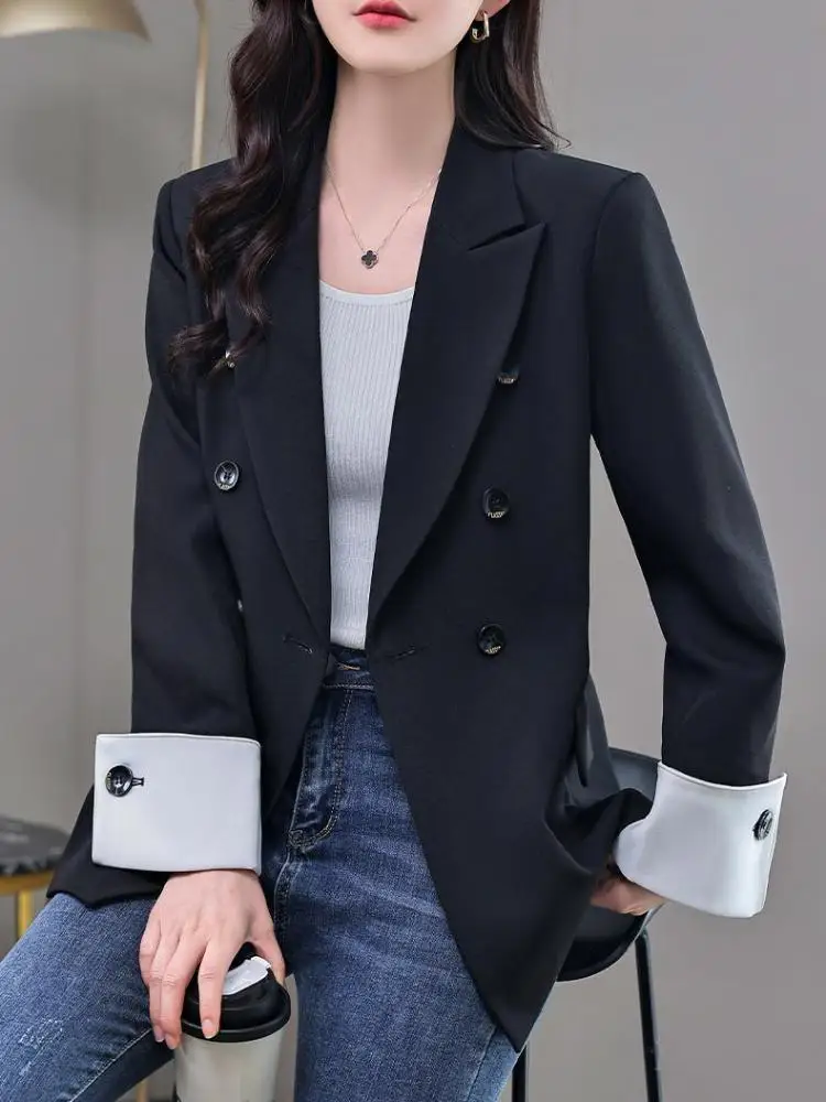 Autumn Winter Purple Elegant Slim Classic Suit Jacket Women Yellow Double Breasted Black Blazer Coat Korean Goddess Vintage