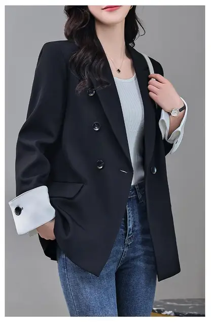 Autumn Winter Purple Elegant Slim Classic Suit Jacket Women Yellow Double Breasted Black Blazer Coat Korean Goddess Vintage
