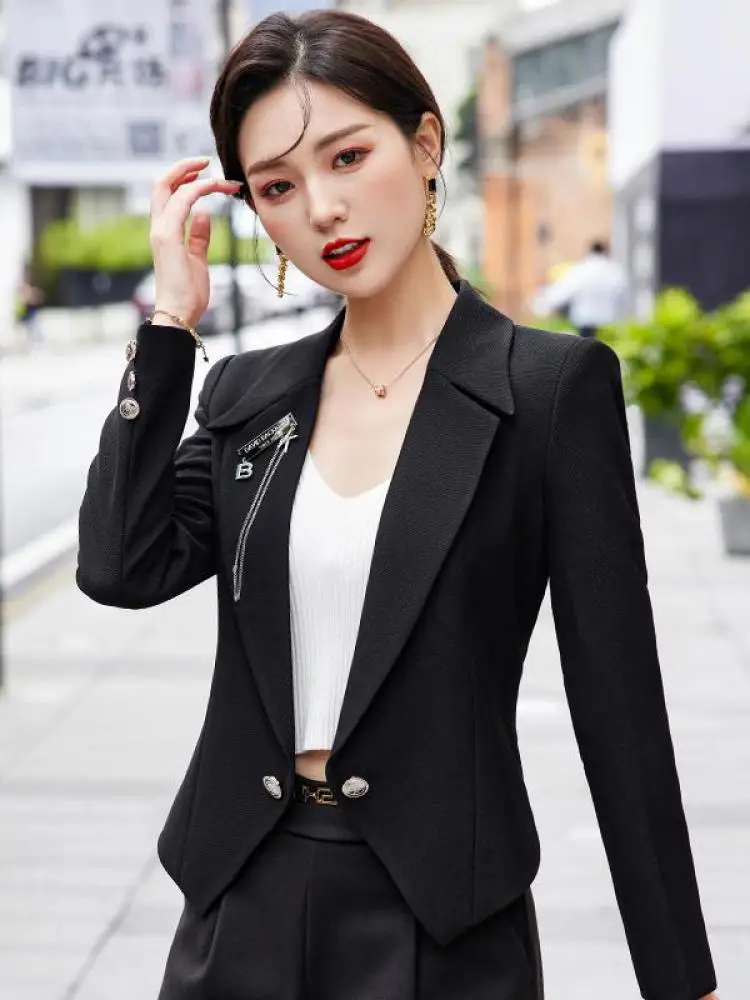 Black Elegant Office Short Blazer Jackets Women Autumn Fashion White Long Sleeve Casual Holiday Suit Tops Coat Simplicity Korean