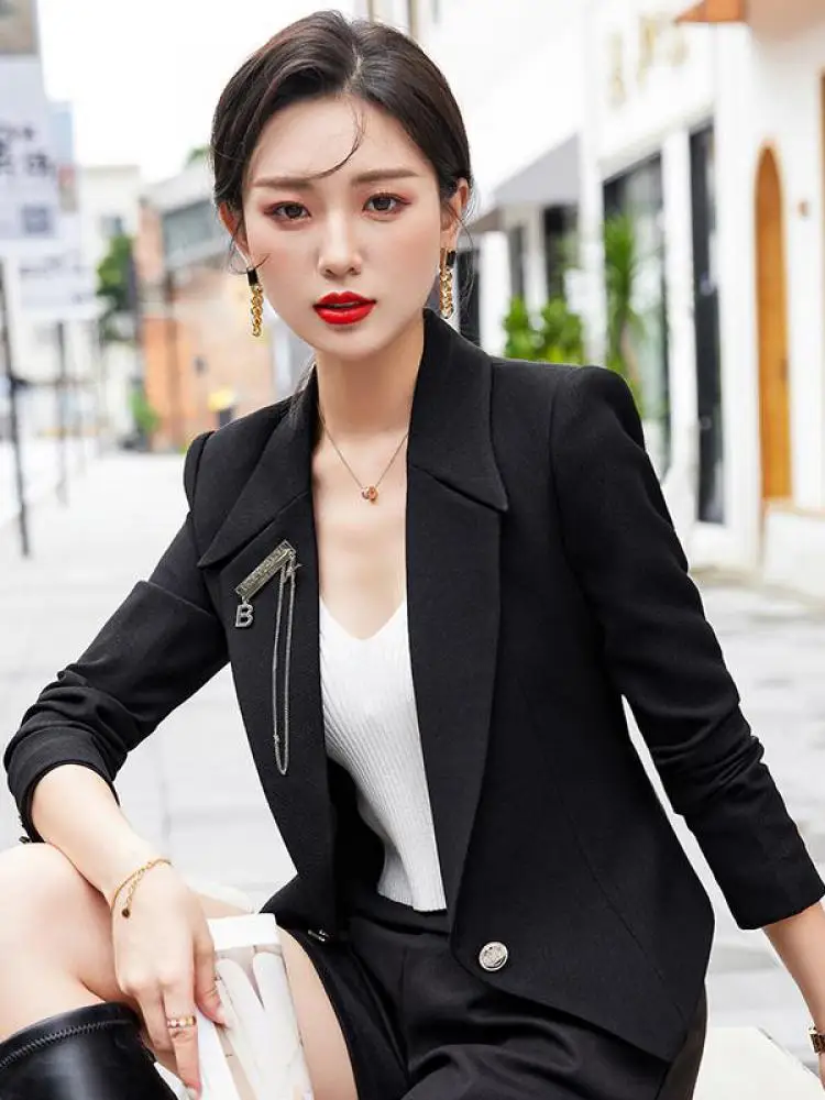 Black Elegant Office Short Blazer Jackets Women Autumn Fashion White Long Sleeve Casual Holiday Suit Tops Coat Simplicity Korean