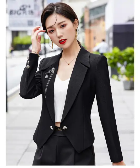 Black Elegant Office Short Blazer Jackets Women Autumn Fashion White Long Sleeve Casual Holiday Suit Tops Coat Simplicity Korean