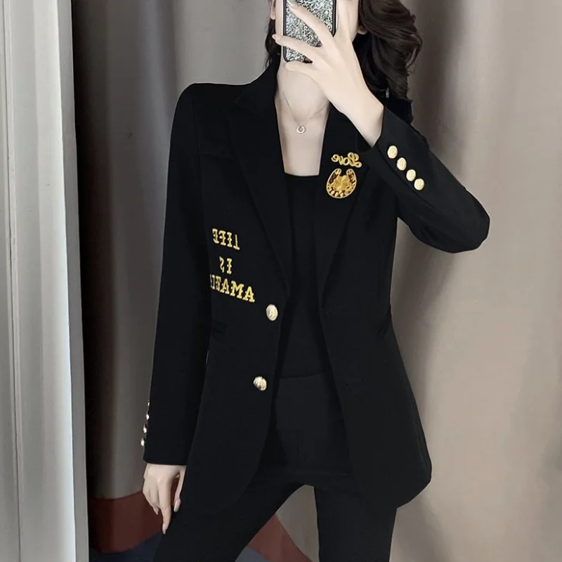 Women Autumn Winter  Small Suit Coat Fashion Elegant Casual Button Pocket Splicing Versatile Look Thinner Long Sleeved Jacket