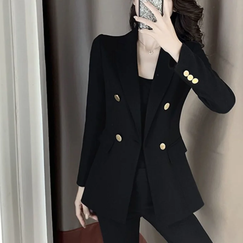 Women Autumn Winter  Small Suit Coat Fashion Elegant Casual Button Pocket Splicing Versatile Look Thinner Long Sleeved Jacket