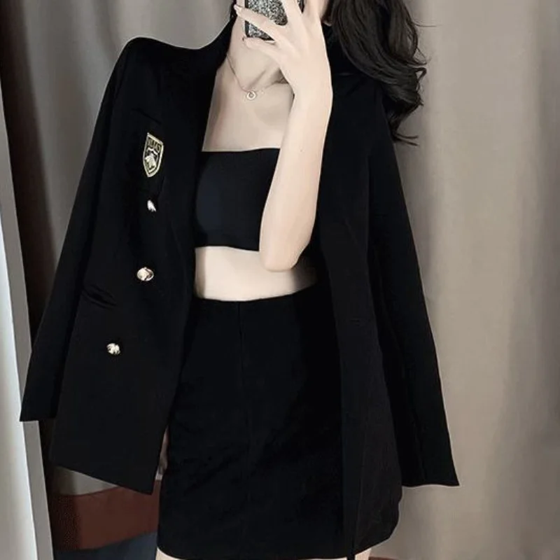 Women Autumn Winter  Small Suit Coat Fashion Elegant Casual Button Pocket Splicing Versatile Look Thinner Long Sleeved Jacket