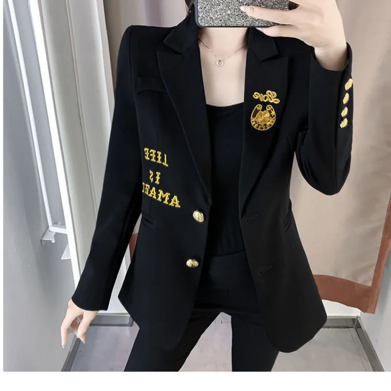 Women Autumn Winter  Small Suit Coat Fashion Elegant Casual Button Pocket Splicing Versatile Look Thinner Long Sleeved Jacket