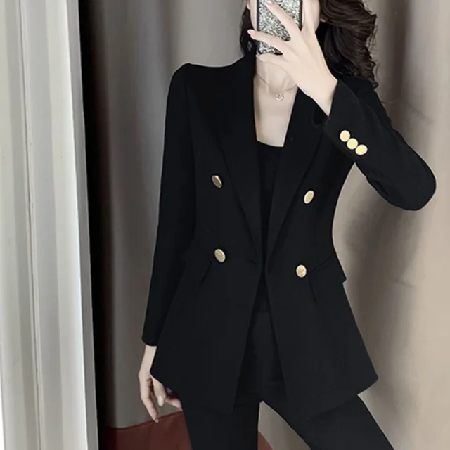 Women Autumn Winter  Small Suit Coat Fashion Elegant Casual Button Pocket Splicing Versatile Look Thinner Long Sleeved Jacket
