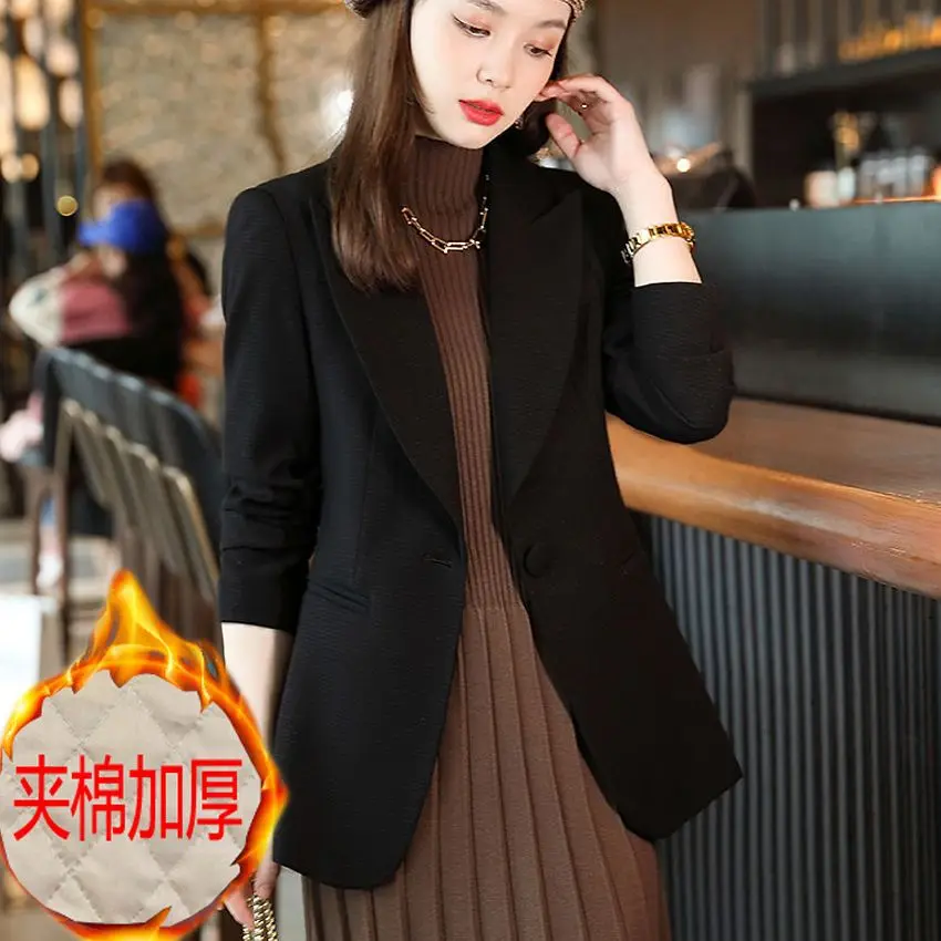 Capable Intellectual Notched Button Loose Solid Color Blazers Formal Office Lady 2022 Women's Clothing Thin Autumn Winter Casual