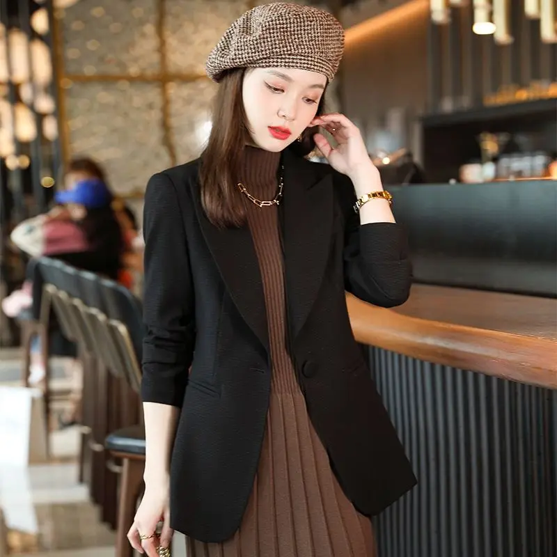 Capable Intellectual Notched Button Loose Solid Color Blazers Formal Office Lady 2022 Women's Clothing Thin Autumn Winter Casual