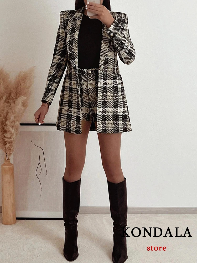 Office Lady Plaid Twist Blazer Women V Neck Pocket Oversized Long Jackets Fashion 2023 Vintage Female Blazer Stylish Top