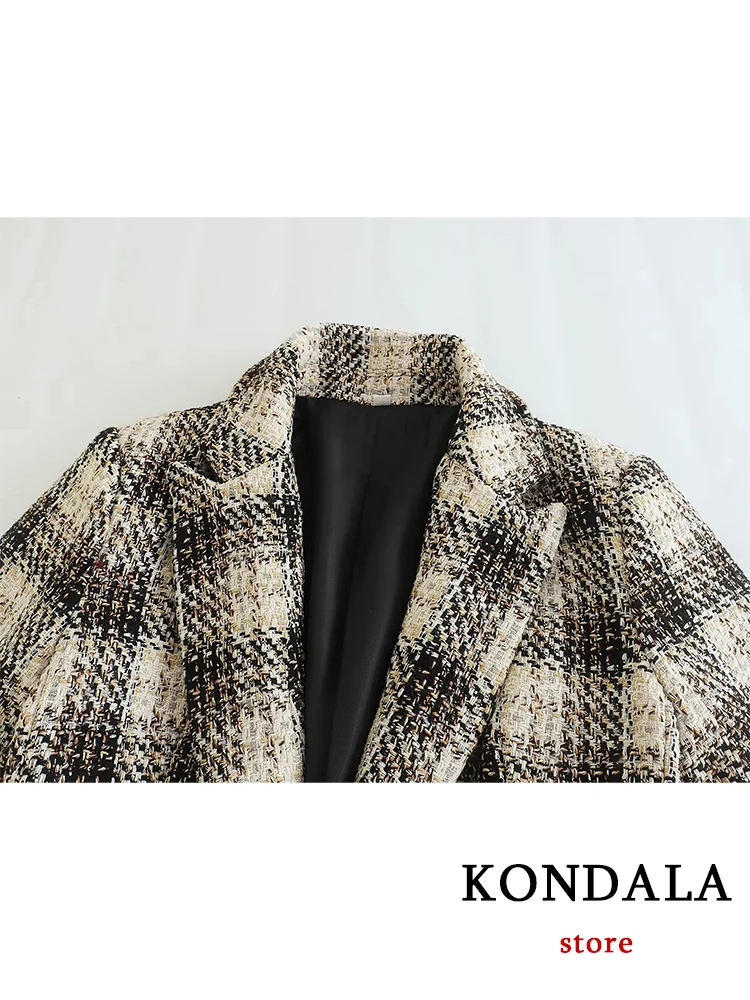 Office Lady Plaid Twist Blazer Women V Neck Pocket Oversized Long Jackets Fashion 2023 Vintage Female Blazer Stylish Top