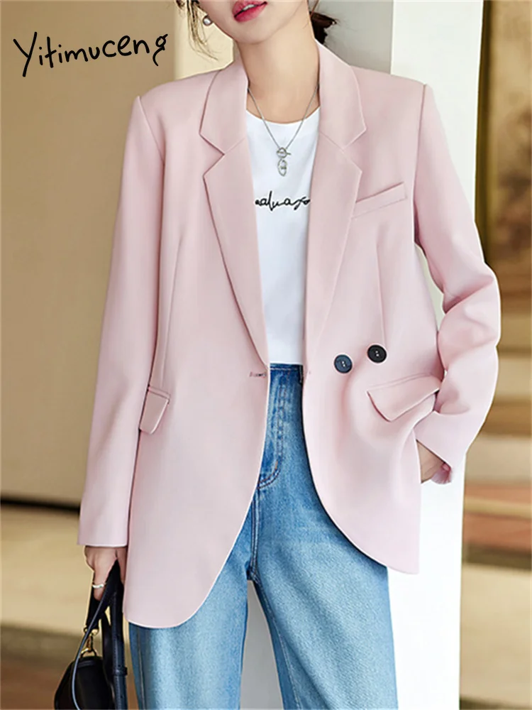 Women Loose Blazers New Fashion Office Ladies Long Sleeve Turn Down Collar Jacket Vintage Casual Solid Chic Coats