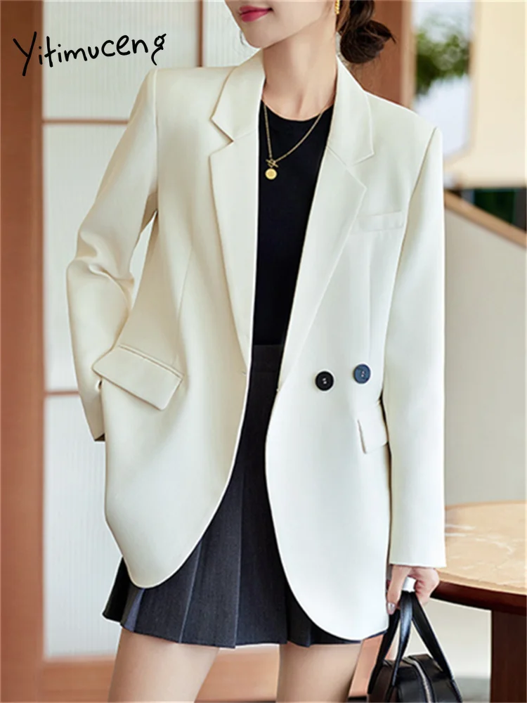 Women Loose Blazers New Fashion Office Ladies Long Sleeve Turn Down Collar Jacket Vintage Casual Solid Chic Coats