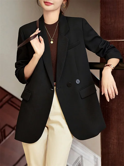 Women Loose Blazers New Fashion Office Ladies Long Sleeve Turn Down Collar Jacket Vintage Casual Solid Chic Coats