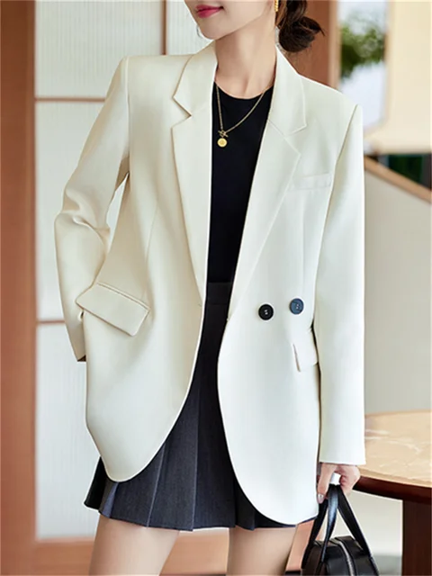 Women Loose Blazers New Fashion Office Ladies Long Sleeve Turn Down Collar Jacket Vintage Casual Solid Chic Coats
