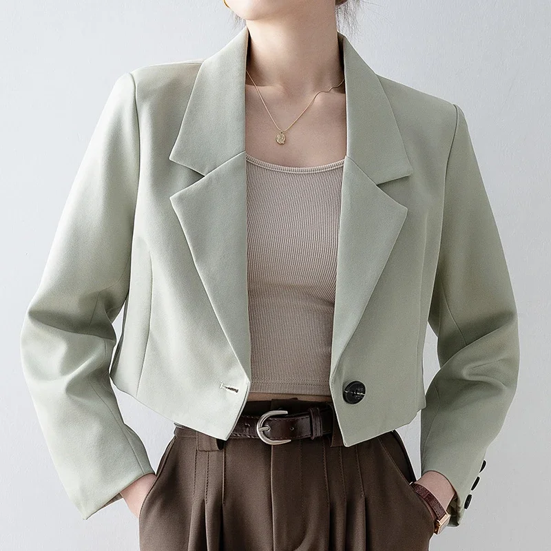 Women Blazer Suit Style Wear Cropped All-Match Street Long Sleeve Topcoat