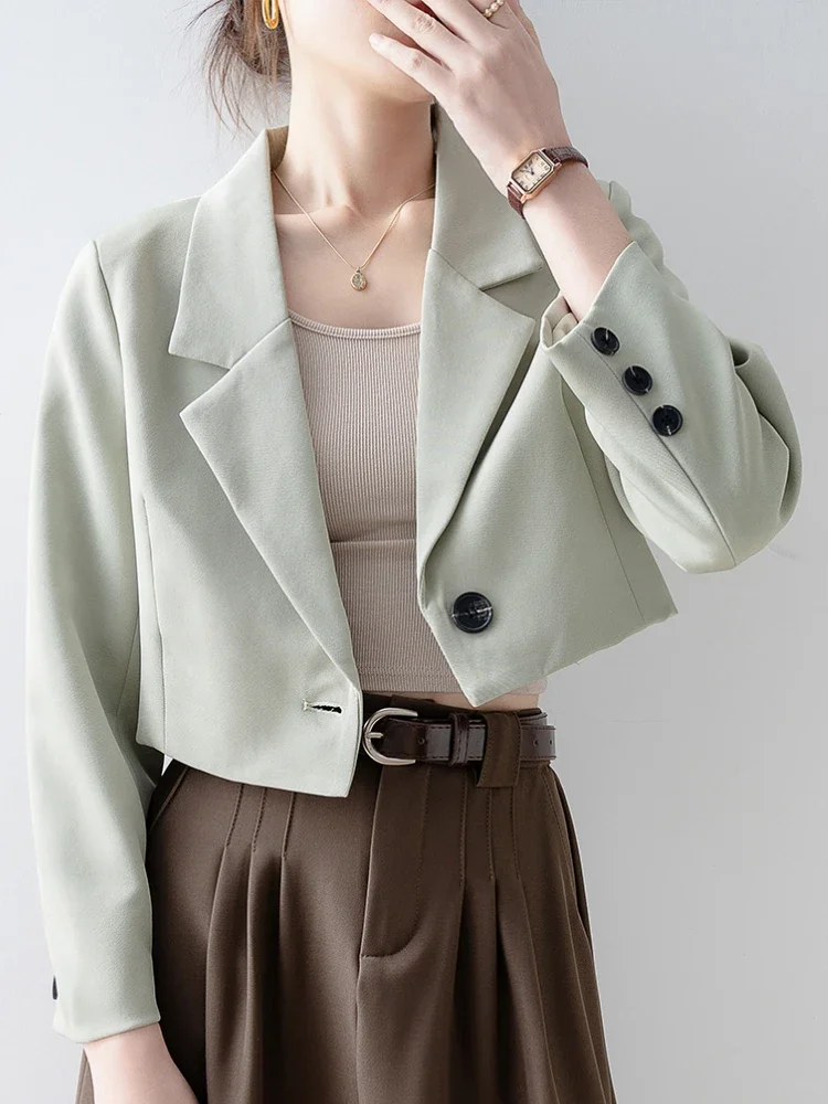 Women Blazer Suit Style Wear Cropped All-Match Street Long Sleeve Topcoat