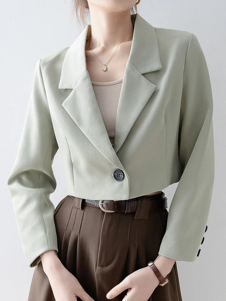 Women Blazer Suit Style Wear Cropped All-Match Street Long Sleeve Topcoat