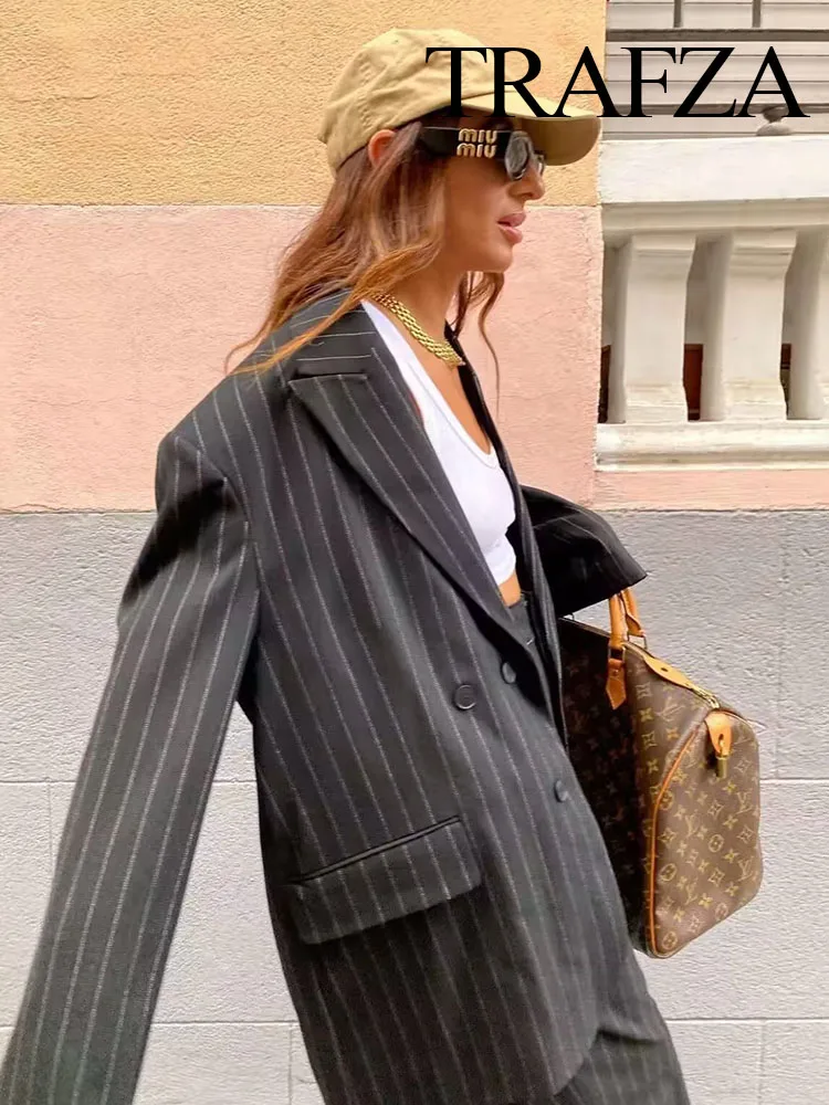 Women Outfits Jacket Elegant Striped Office Oversize Coat Blazer Outerwear's Suit