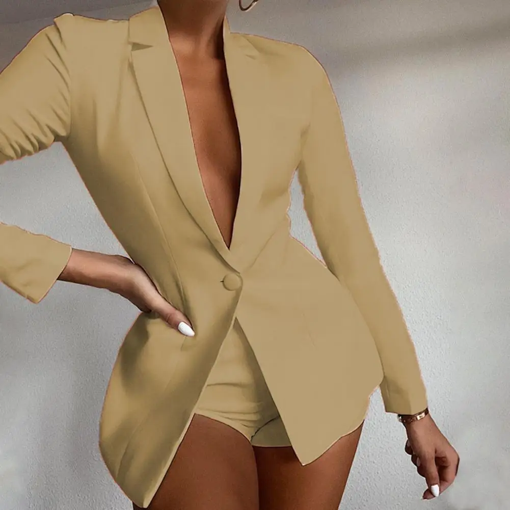 Women Blazer Solid Color All Match Straight Lapel Suits Jacket for Daily Wear Clothes