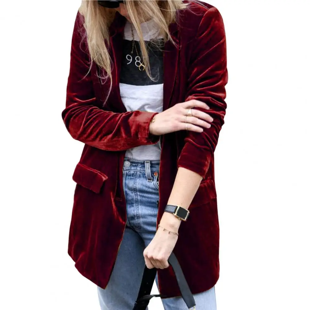 Women Blazer Suits Velvet Solid Color Long Sleeve Turndown Collar Loose Temperament Patchwork Streetwear