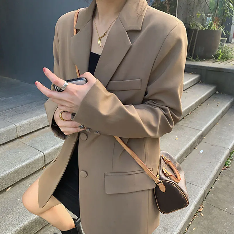 Women Blazer Clothes Version Loose Suit Brown Casual Blazer Jacket
