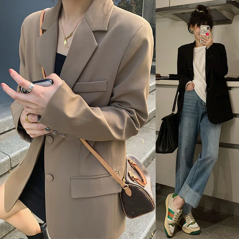 Women Blazer Clothes Version Loose Suit Brown Casual Blazer Jacket