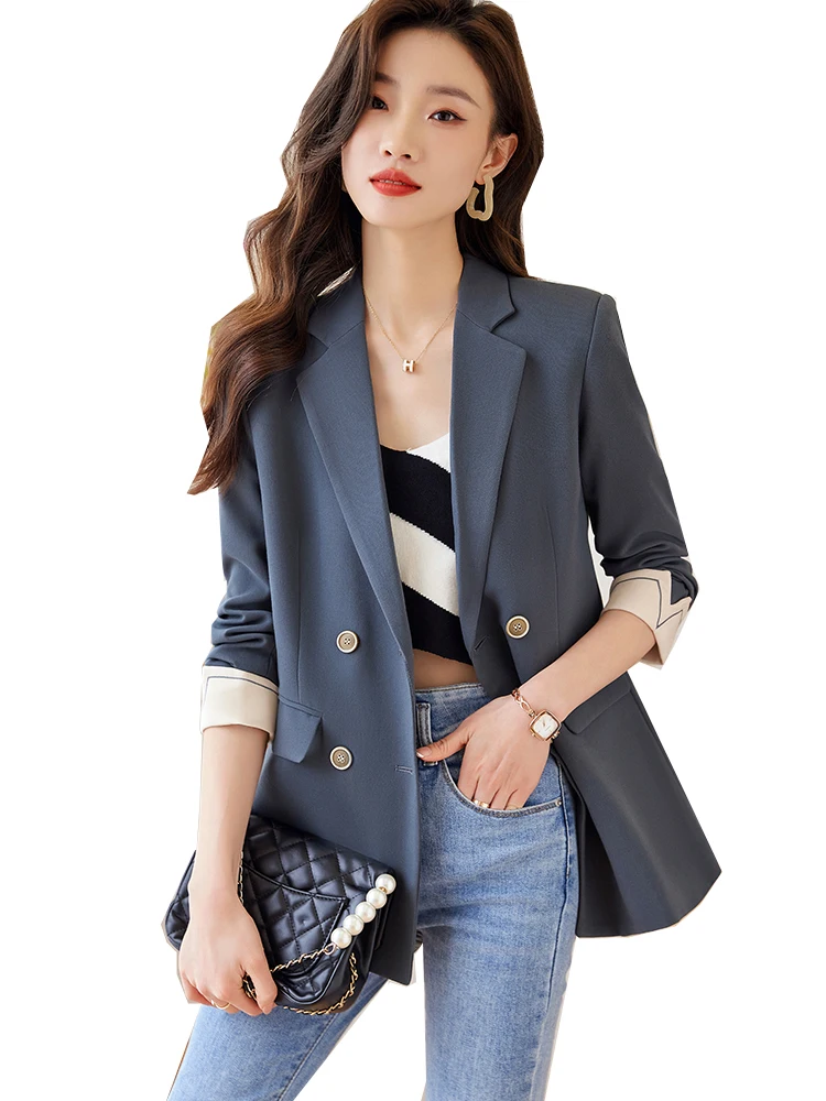 Women Fashion Blazer Long Sleeve Double Breasted Casual Coat Jacket