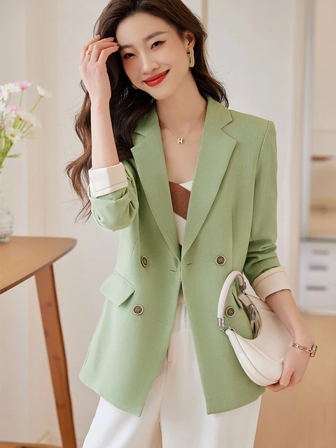 Women Fashion Blazer Long Sleeve Double Breasted Casual Coat Jacket