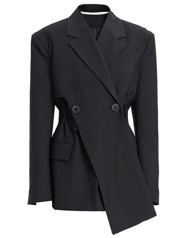 Women Irregular Cross Slit Blazer New Lapel Long Sleeve Loose Fit Jacket