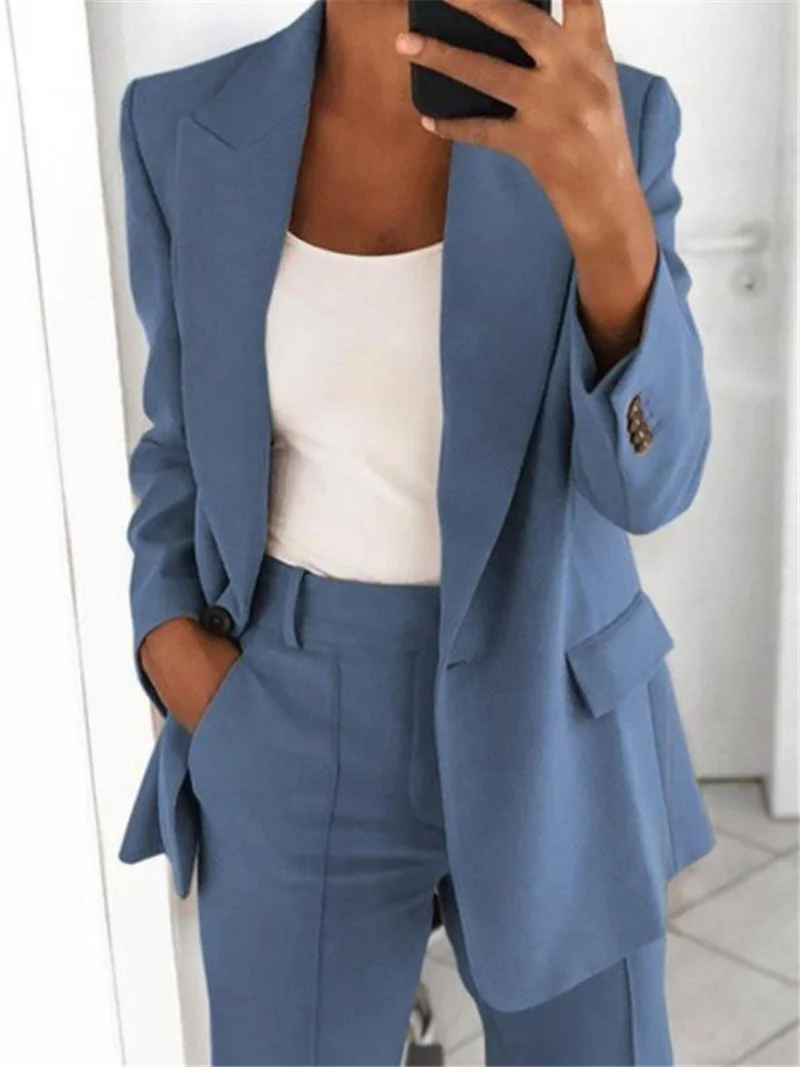 Women Fashion Slim Fit Blazer Coat Cardigan Solid Color Long Sleeve Slim Jacket Cropped Blazer