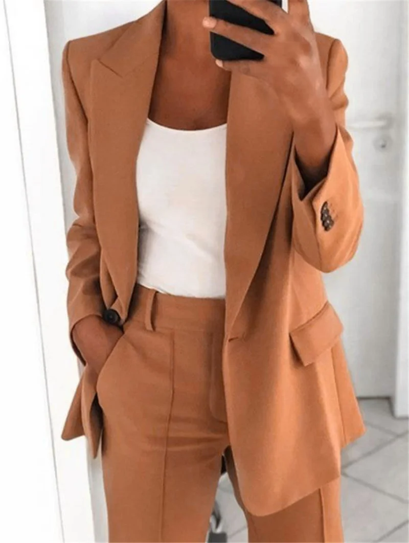 Women Fashion Slim Fit Blazer Coat Cardigan Solid Color Long Sleeve Slim Jacket Cropped Blazer