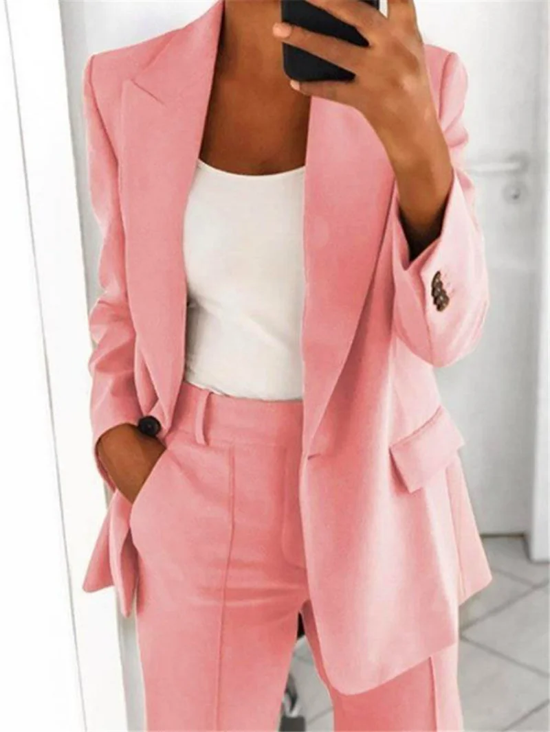 Women Fashion Slim Fit Blazer Coat Cardigan Solid Color Long Sleeve Slim Jacket Cropped Blazer