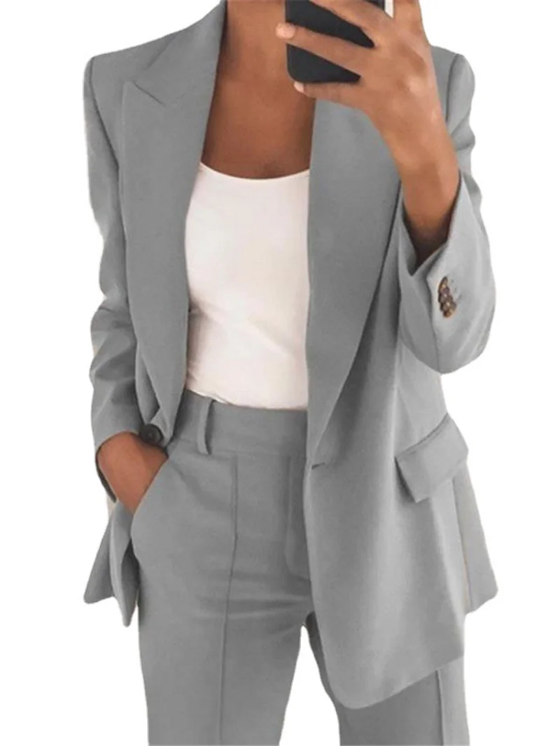Women Fashion Slim Fit Blazer Coat Cardigan Solid Color Long Sleeve Slim Jacket Cropped Blazer