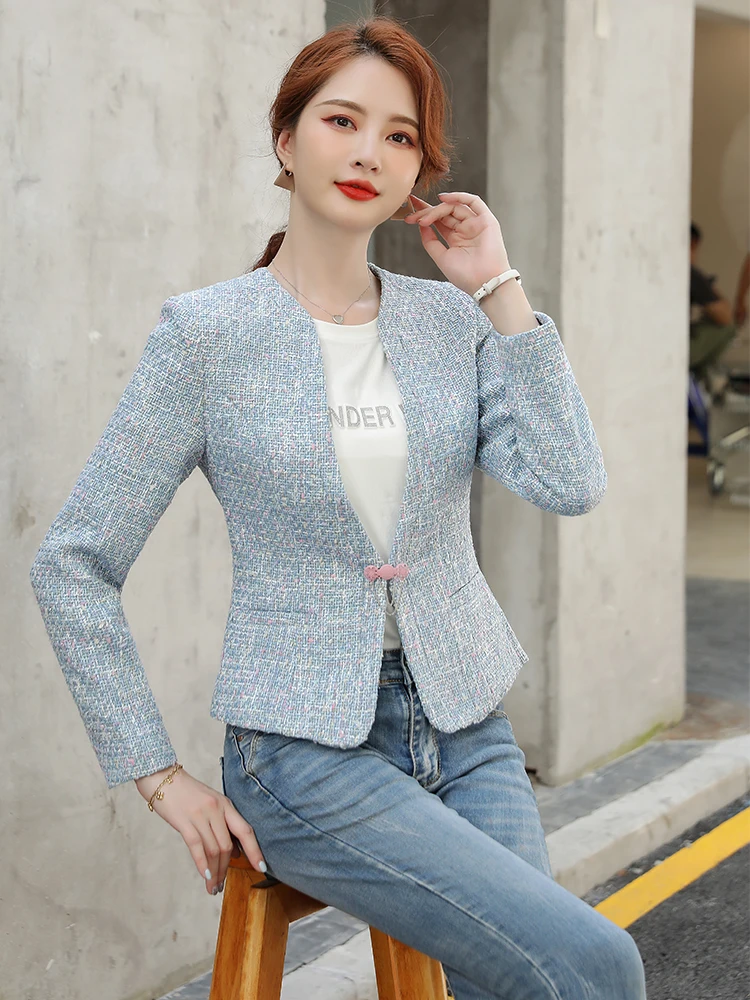 Women Blazer Long Sleeve V-Neck Slim Casual Jacket Coat