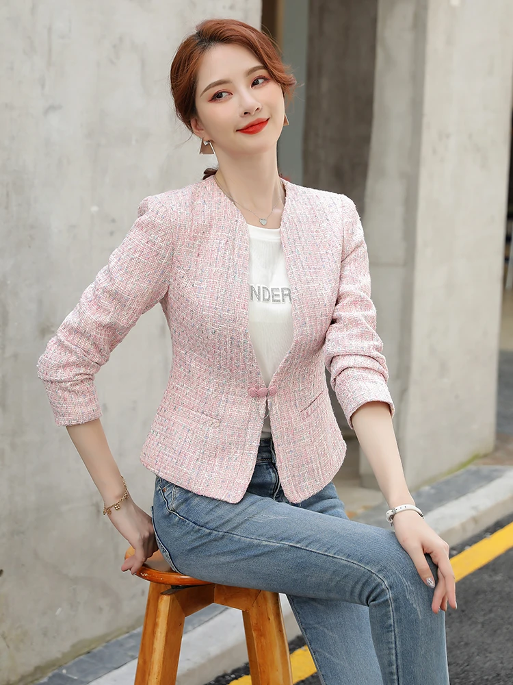 Women Blazer Long Sleeve V-Neck Slim Casual Jacket Coat