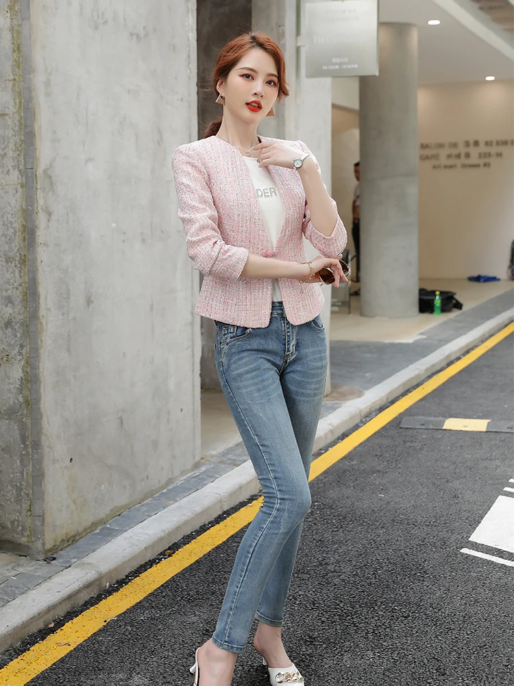 Women Blazer Long Sleeve V-Neck Slim Casual Jacket Coat