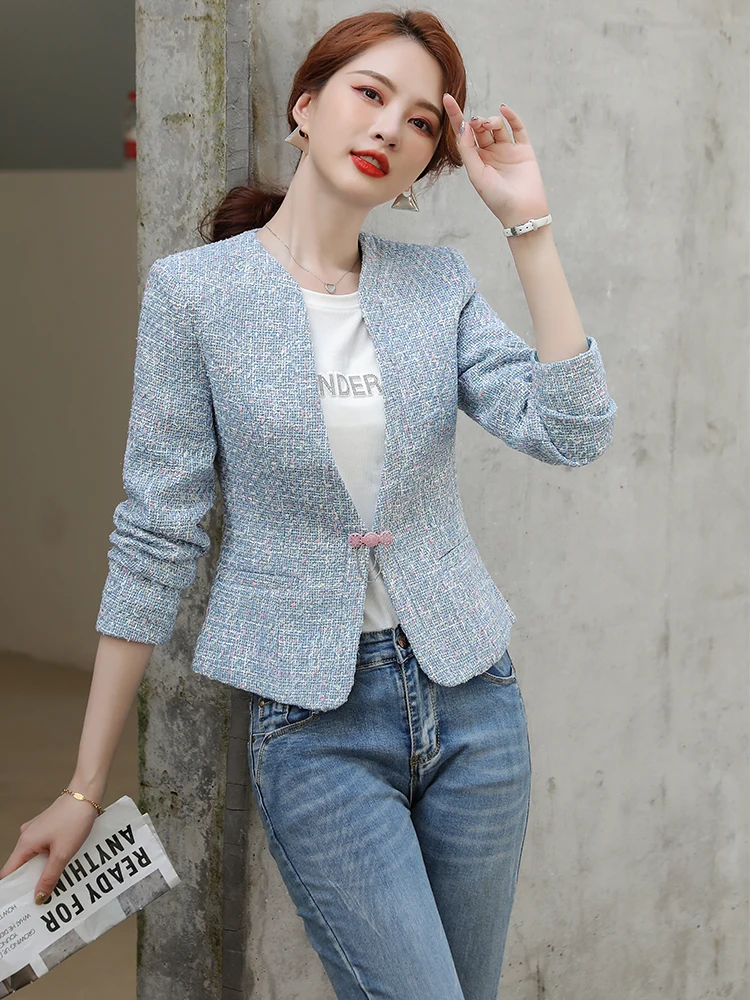 Women Blazer Long Sleeve V-Neck Slim Casual Jacket Coat