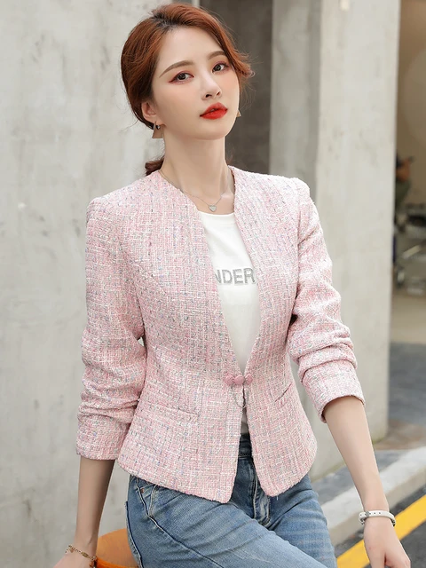 Women Blazer Long Sleeve V-Neck Slim Casual Jacket Coat