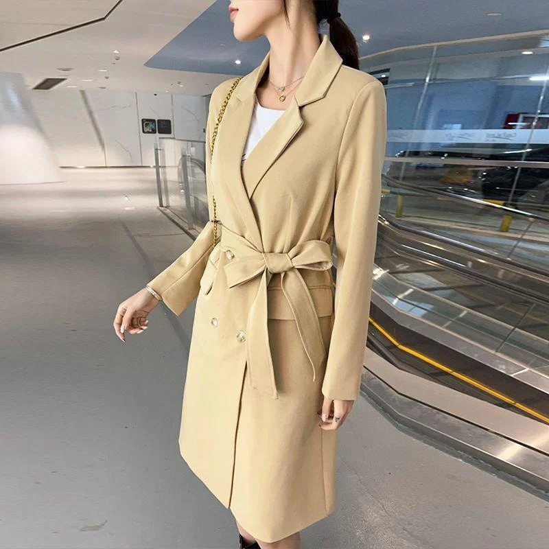 Women Blazer Jacket Long Double Breasted Slim Loose Casual Office Work Plus Size