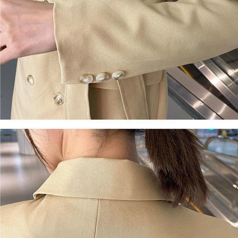 Women Blazer Jacket Long Double Breasted Slim Loose Casual Office Work Plus Size