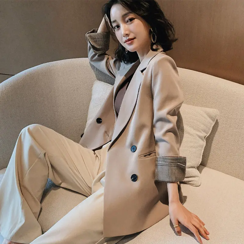 Women Loose British Style Blazer Jacket Slim Double Breasted Top