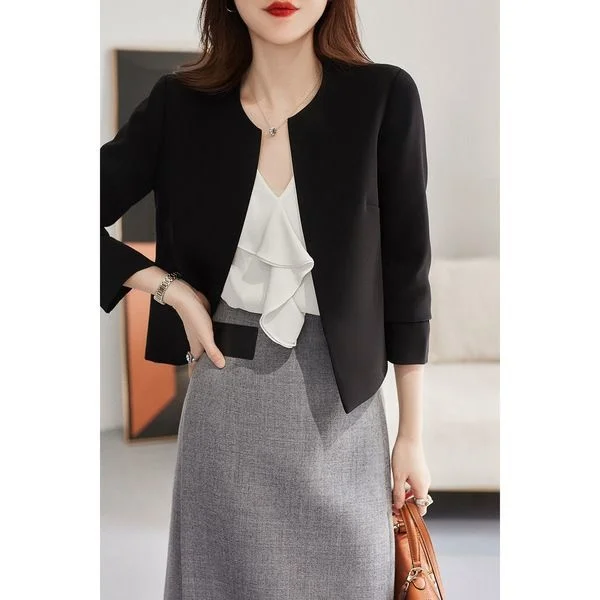 Women's Fashion Classic Simple Office Casual V-neck Blazer Long Sleeve Solid Basic Business Coats