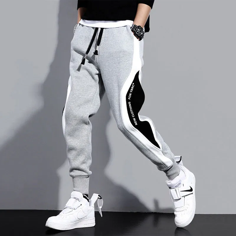 Men's Wide Loose Casual Pants Patchwork Nine-point Sports Elastic Rope Breathable Tie-foot Trousers