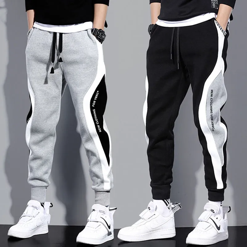 Men's Wide Loose Casual Pants Patchwork Nine-point Sports Elastic Rope Breathable Tie-foot Trousers