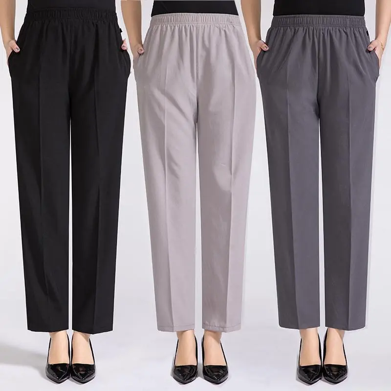 Women Silk Comfortable High Waist Elastic Long Pants