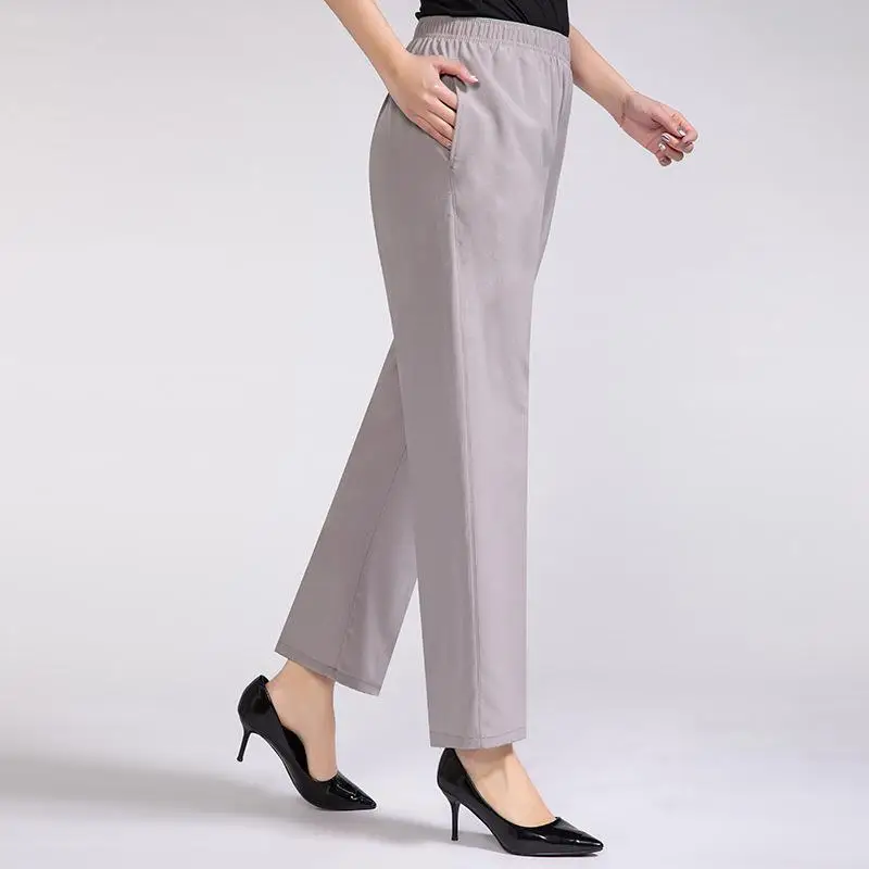 Women Silk Comfortable High Waist Elastic Long Pants