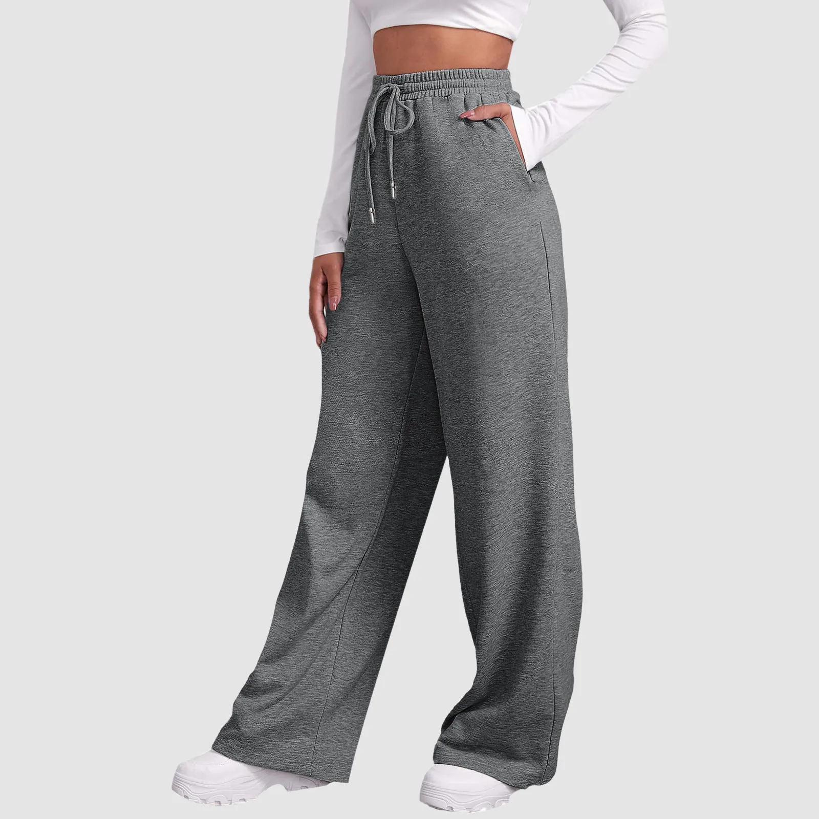 Women's Fleece Lined Sweatpants Straight Pants Bottom All-Math Plain Pants